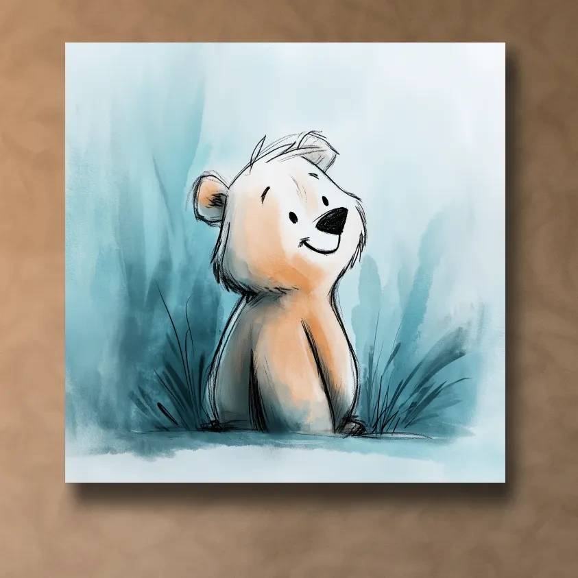 Cute Watercolor Bear Cub Illustration - Whimsical Nursery Animal Wall Art