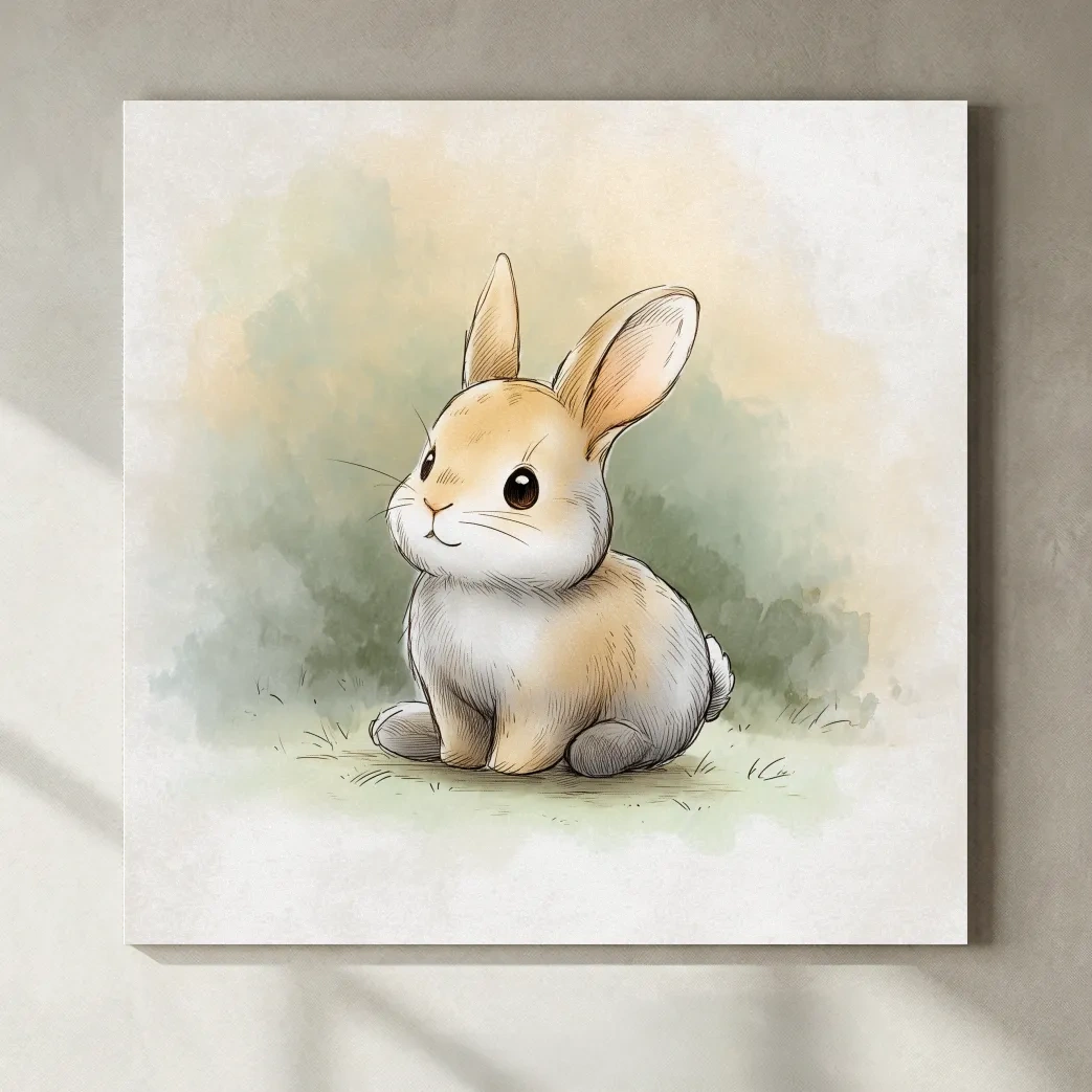 Cute Baby Bunny Watercolor Illustration - Whimsical Nursery Animal Wall Art