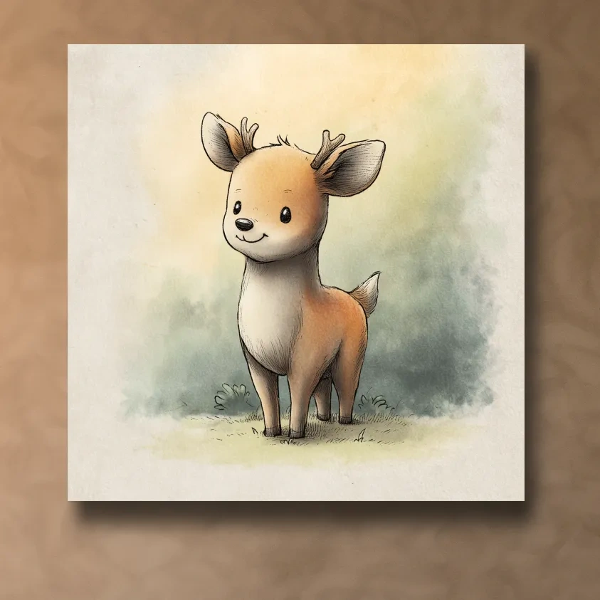 Cute Baby Deer Watercolor Illustration - Whimsical Woodland Nursery Wall Art