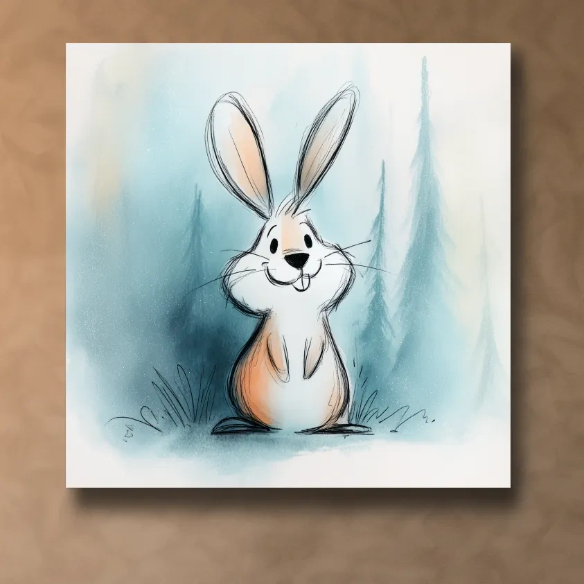 Cute Watercolor Bunny Illustration - Whimsical Woodland Nursery Wall Art