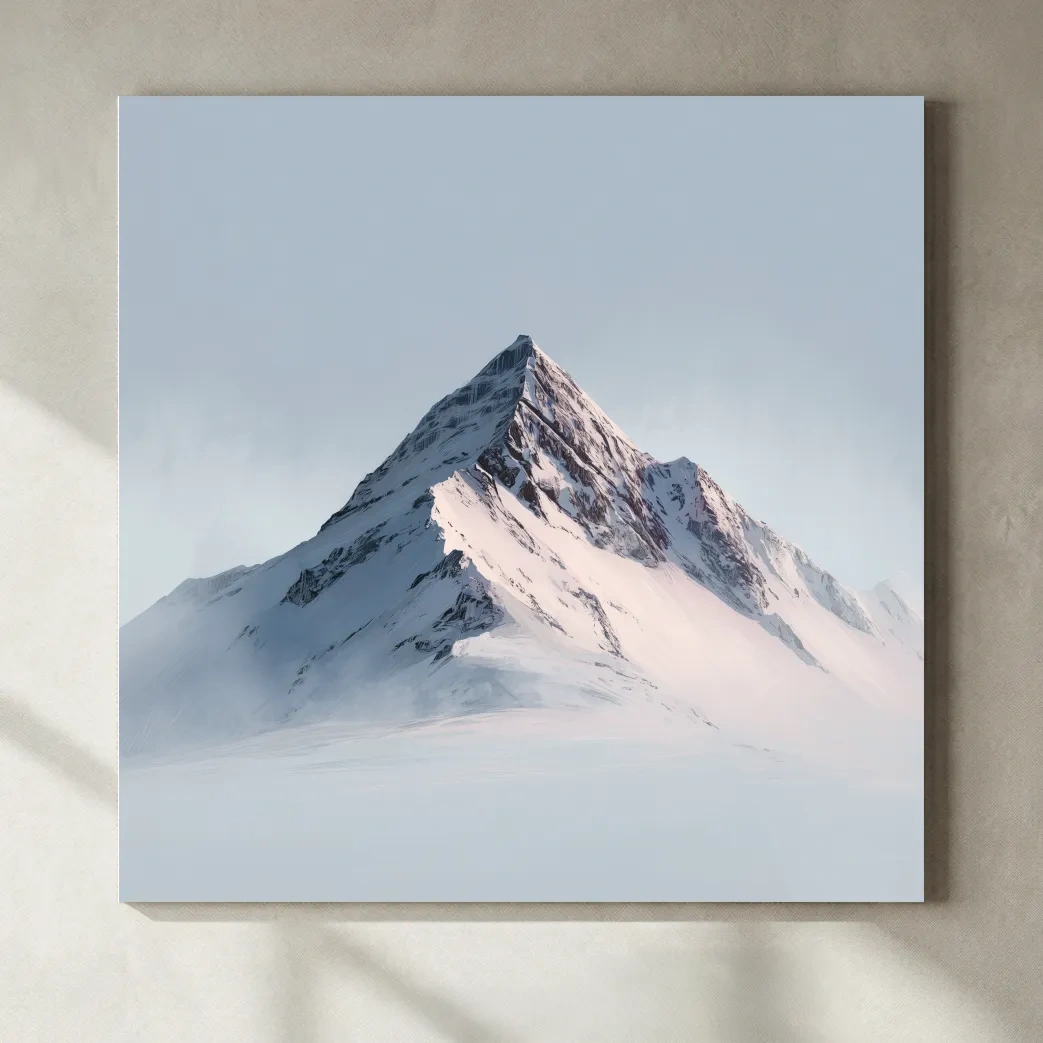 Minimalist Snowy Alpine Peak Painting - Serene Winter Mountain Wall Art