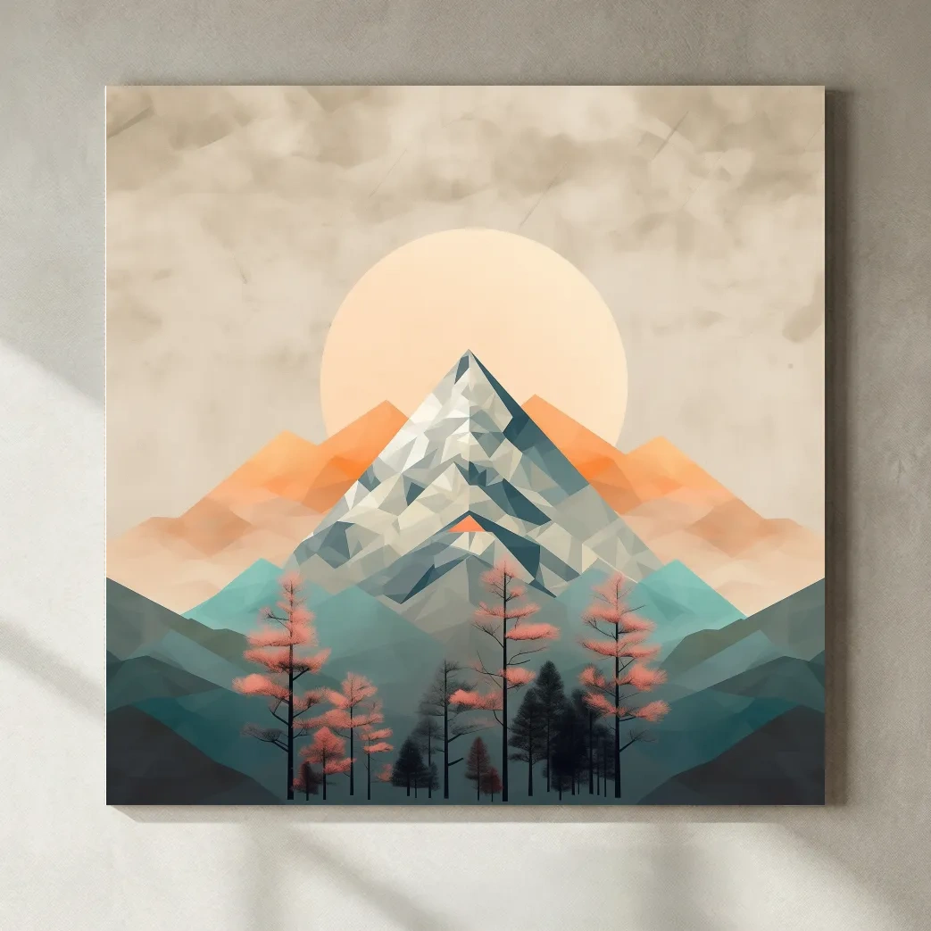 Minimalist Alpine Mountain Sunrise Artwork - Modern Landscape Wall Art