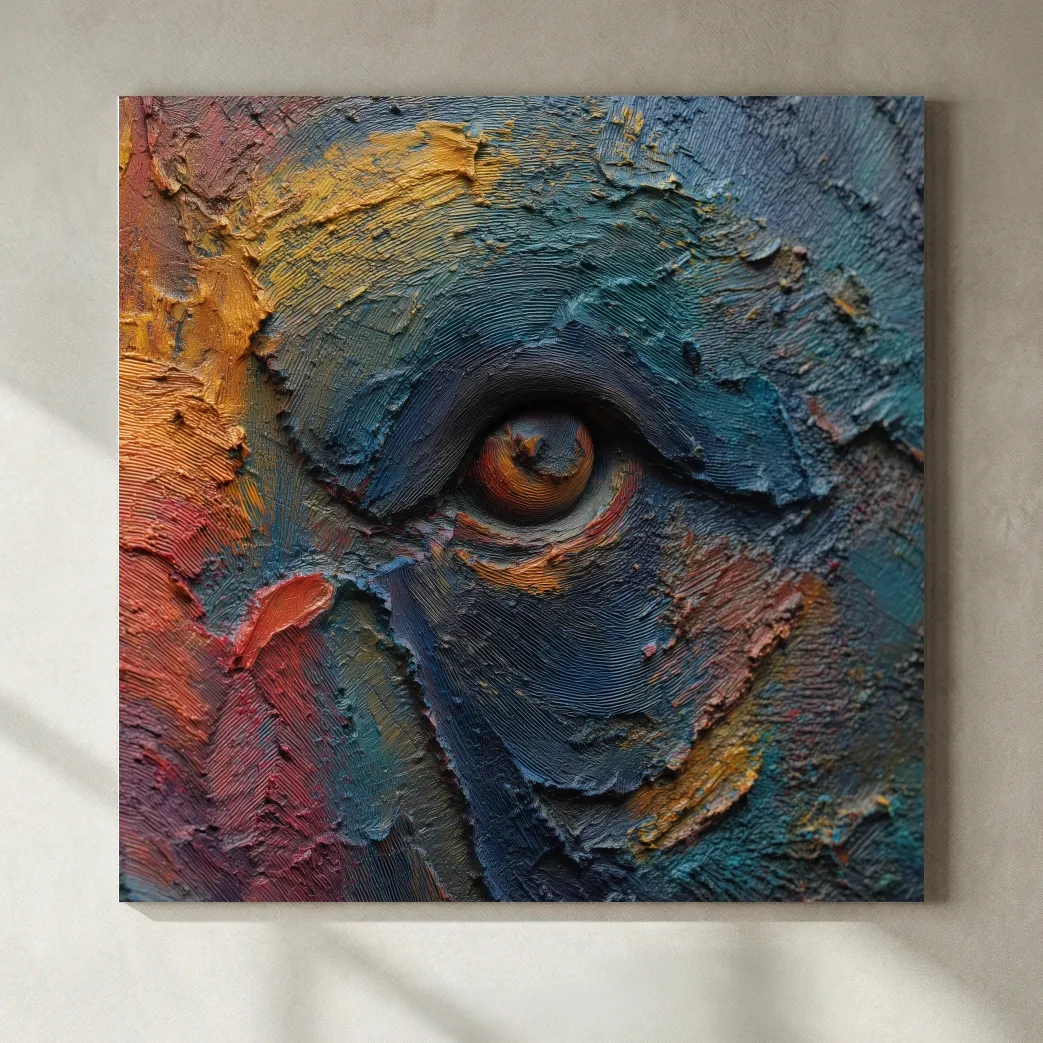 Abstract Bear Eye Impasto Style Artwork - Bold Colorful Wildlife Wall Art
