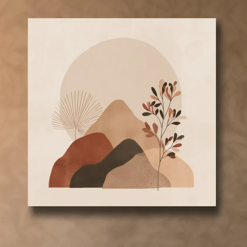 Boho Abstract Mountain Silhouette - Neutral Terracotta Botanical Wall Art