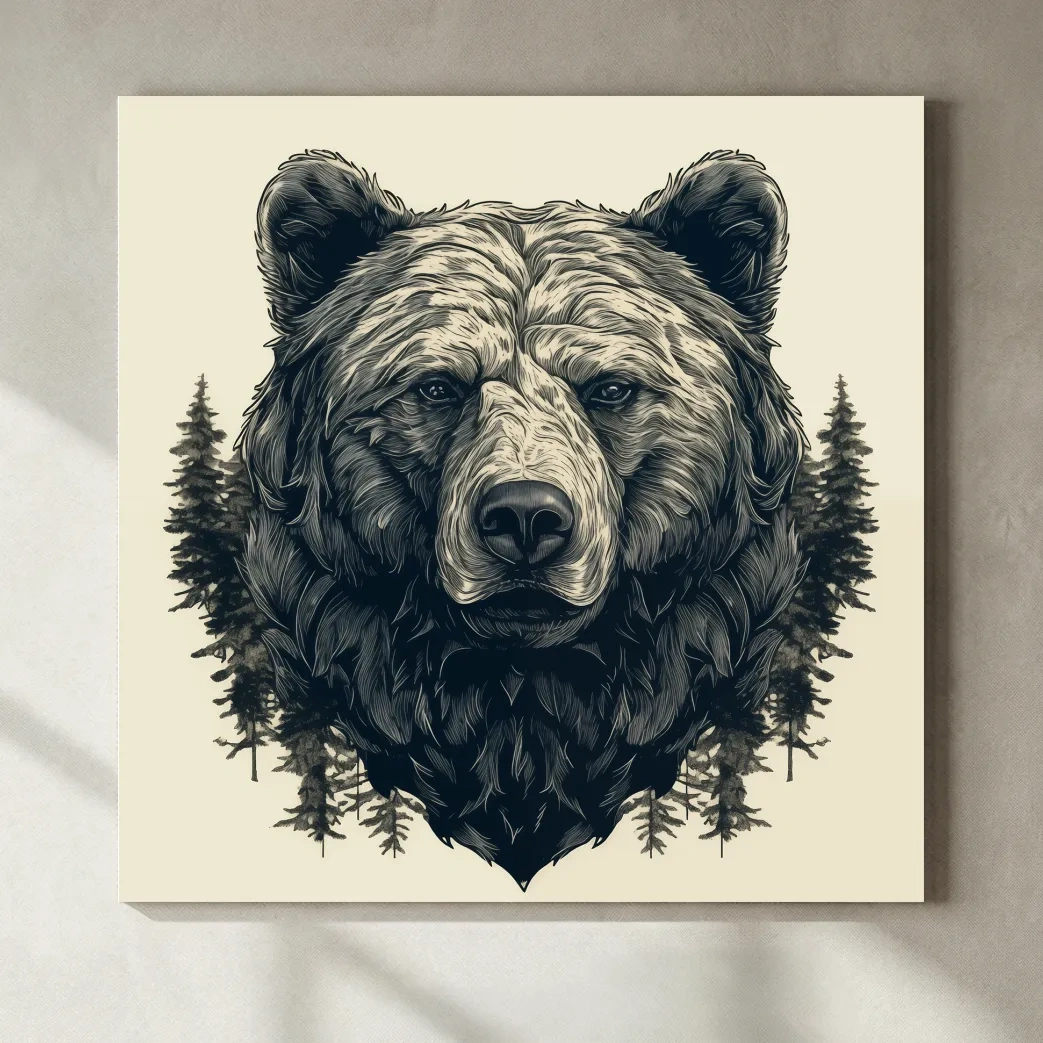 Grizzly Bear Portrait Illustration Artwork - Vintage Wilderness Forest Wall Art