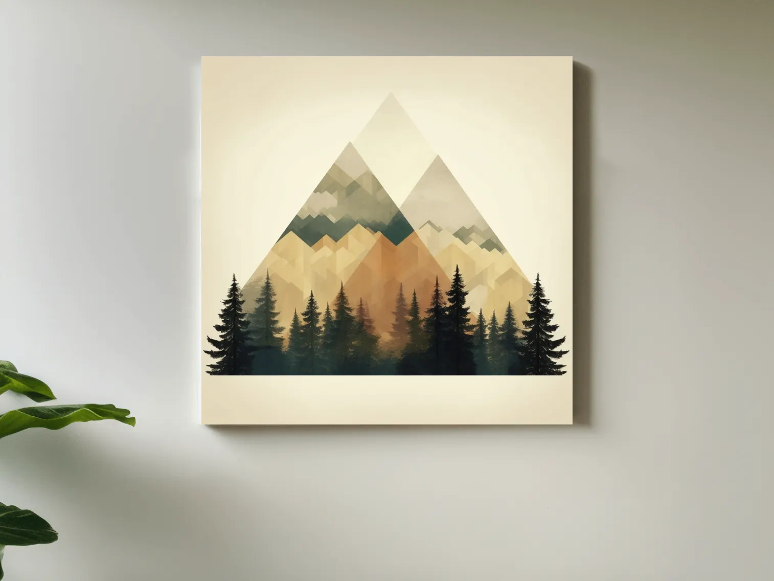 Geometric Mountain Peaks With Pine Forest - Minimalist Scandinavian Alpine Artwork
