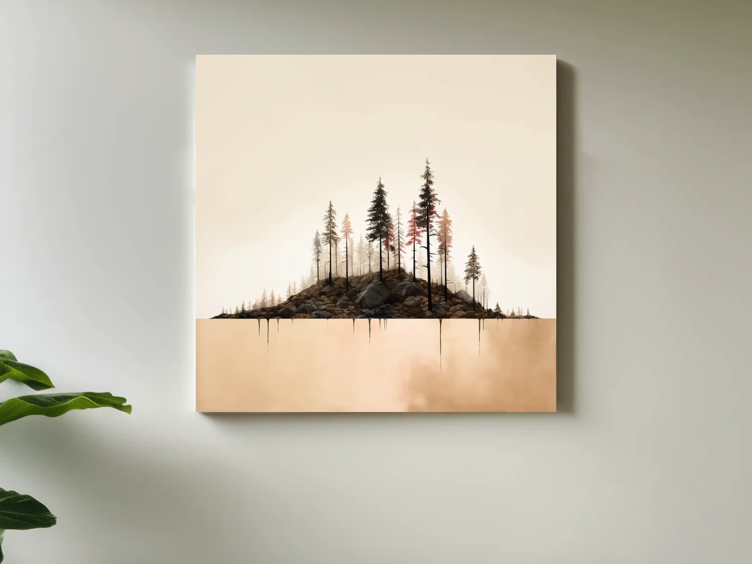Minimalist Pine Forest Lake Illustration - Scandinavian Landscape Artwork