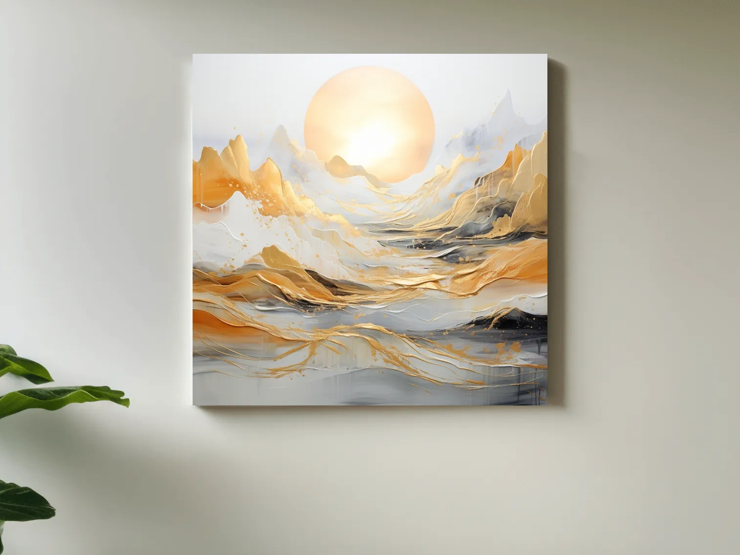 Abstract Golden Sunrise Mountain Landscape - Modern Golf Leaf Style Wall Art