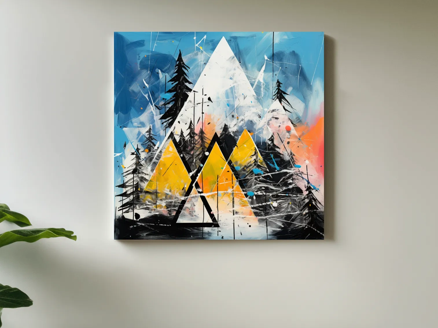 Abstract Geometric Mountain Peaks - Vibrant Colorful Forest Wall Art