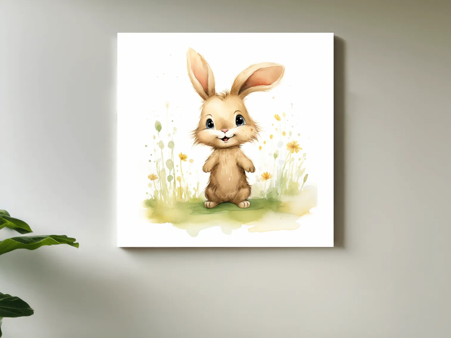 Cute Watercolor Bunny In Wildflowers - Whimsical Nursery Animal Wall Art