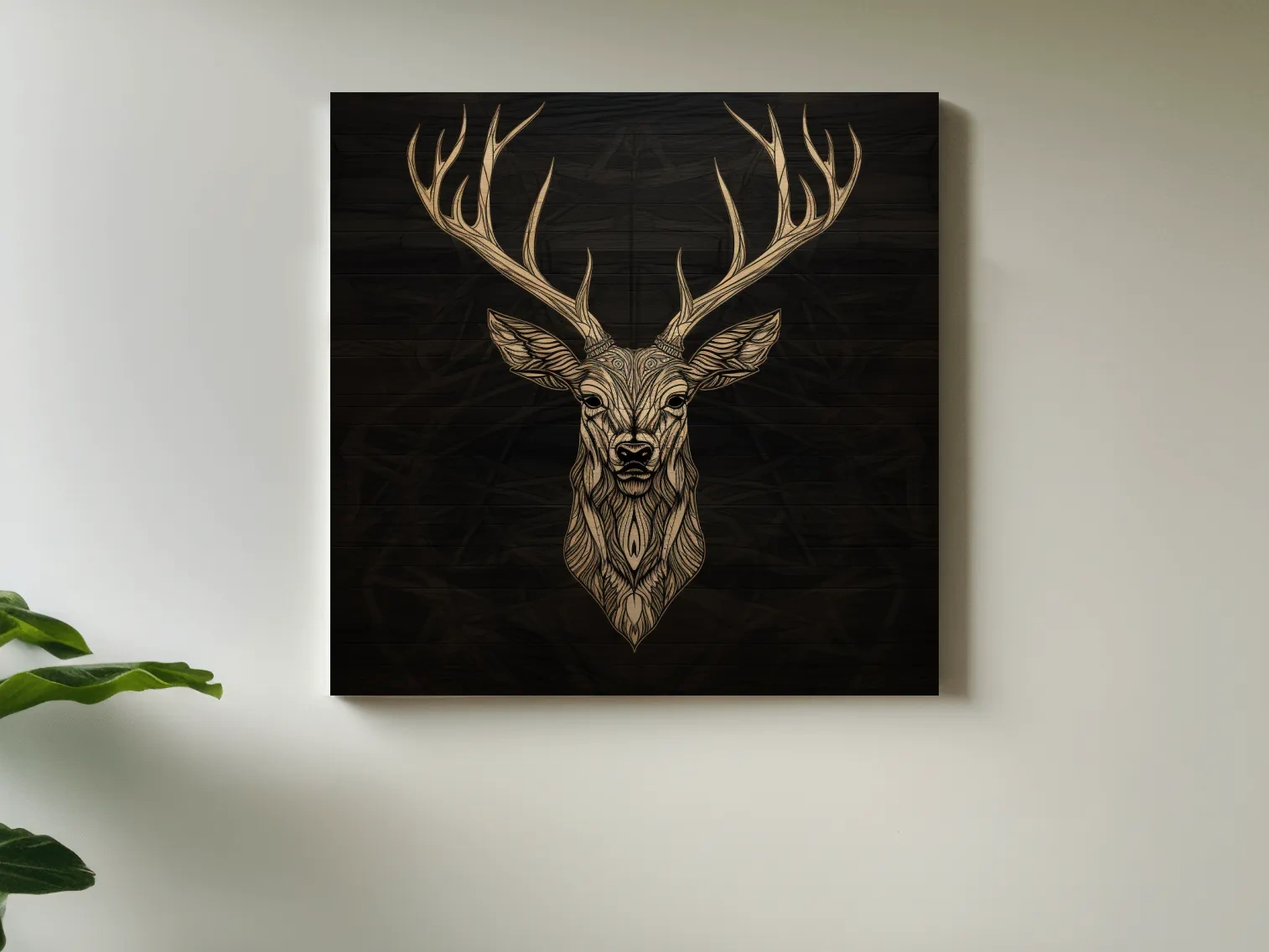 Elegant Geometric Deer Head Line Art - Rustic Woodcut Style Wildlife Artwork