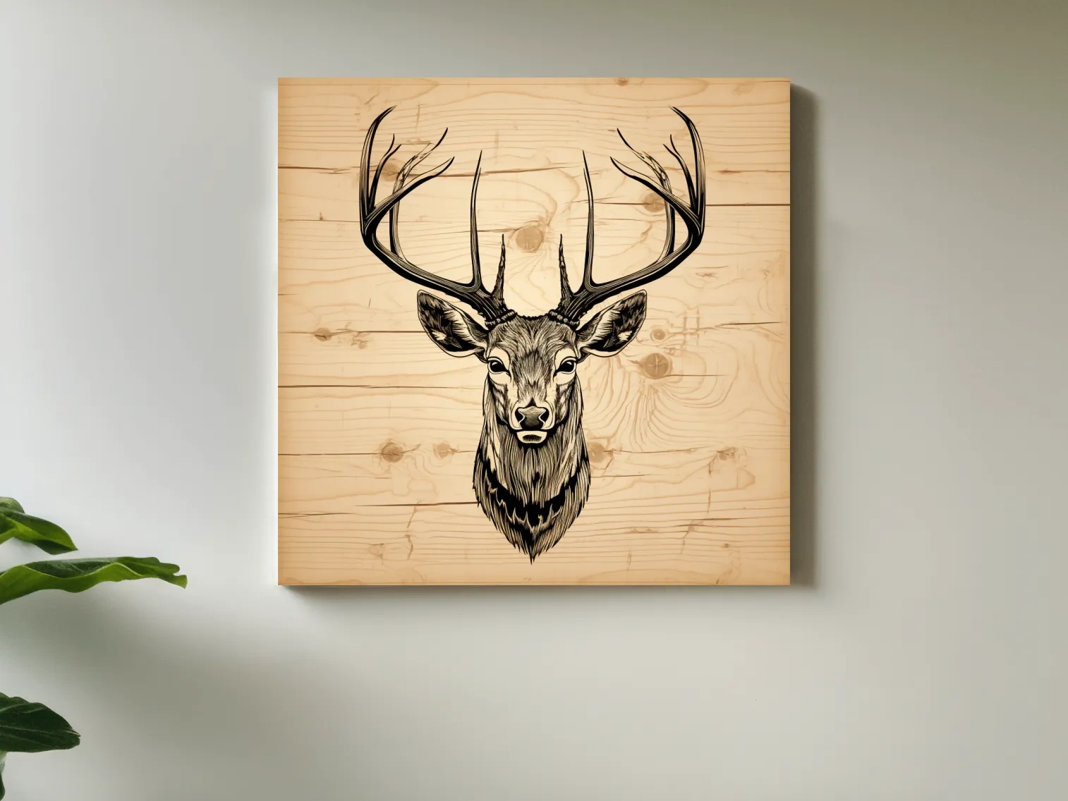 Rustic Engraved Wood Deer Head Illustration - Lodge Wildlife Wall Art
