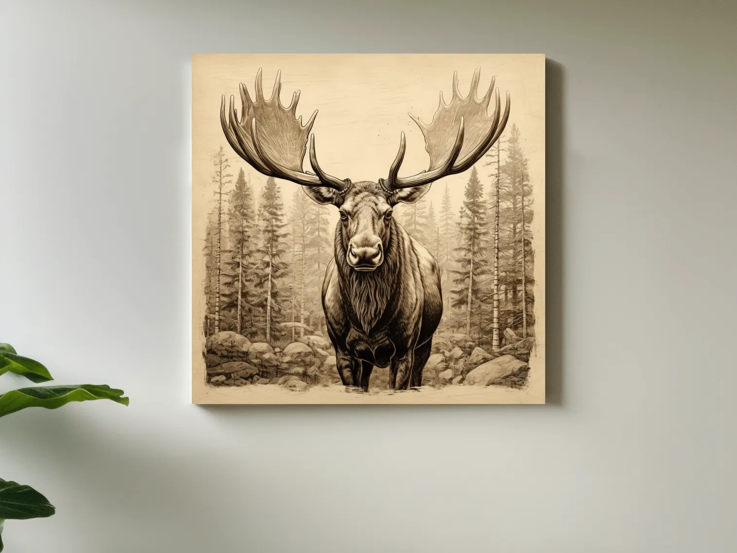 Majestic Moose Portrait Sketch - Vintage Sepia Wildlife Wall Art