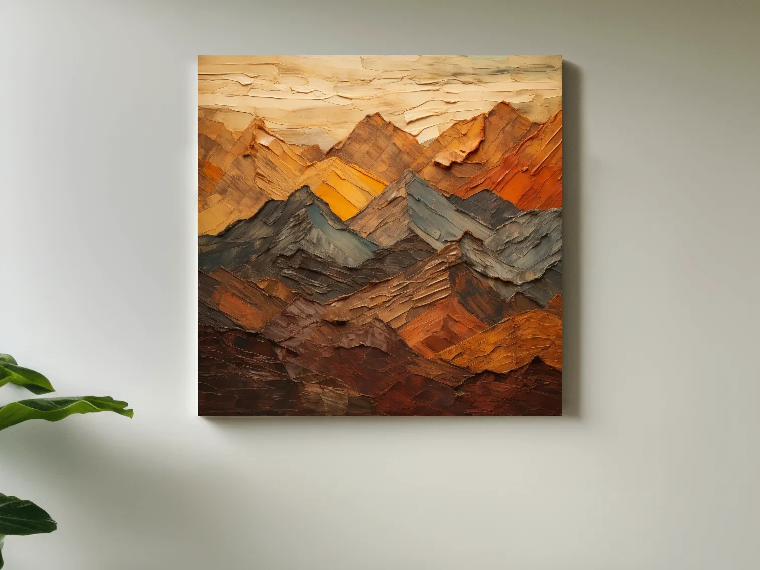 Textured Abstract Mountain Range Painting - Impasto Effect Rustic Landscape Wall Art