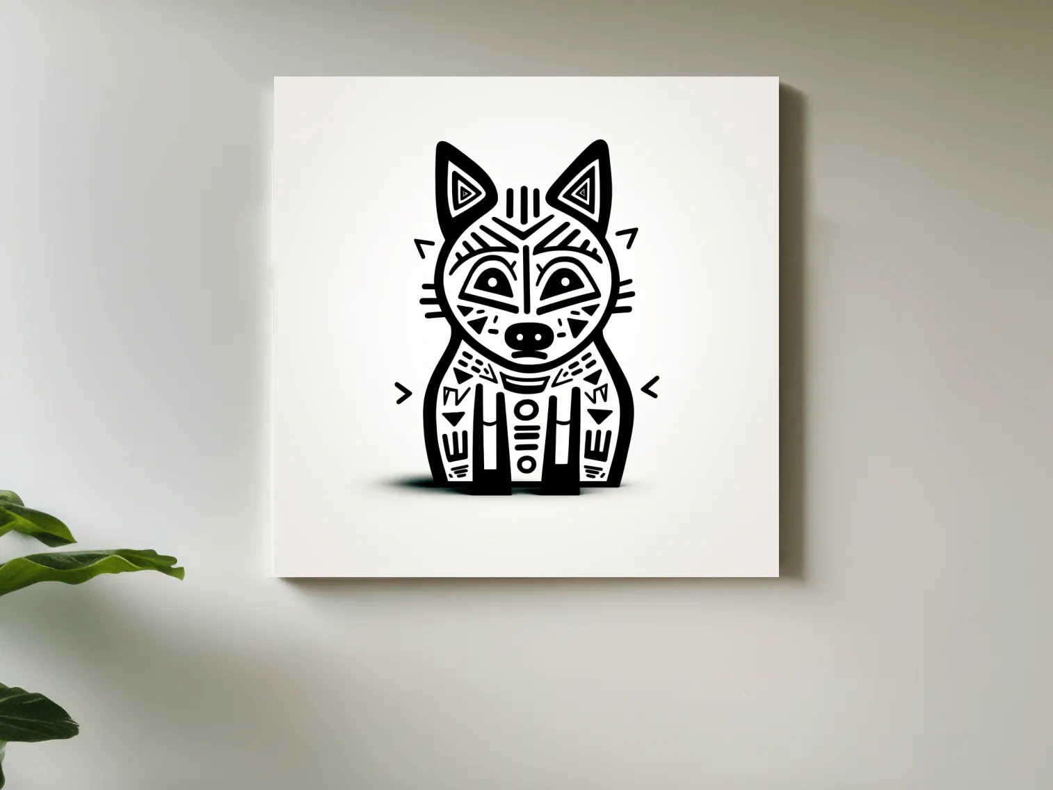 Minimalist Tribal Fox Line Art - Quirky Black And White Animal Wall Art