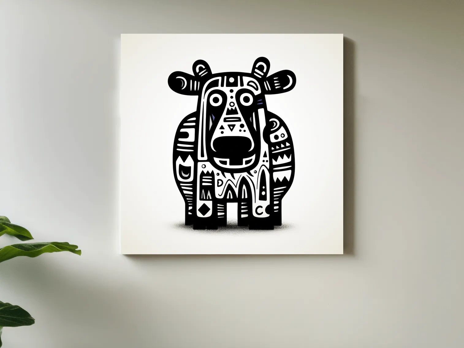 Tribal Folk Art Moose Illustration - Quirky Black And White Wildlife Wall Art