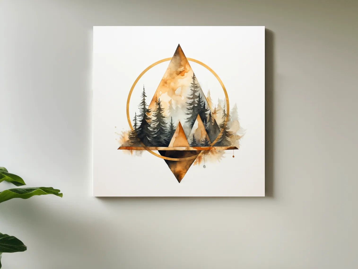 Geometric Watercolor Mountain & Pine Forest - Modern Rustic Nature Wall Art