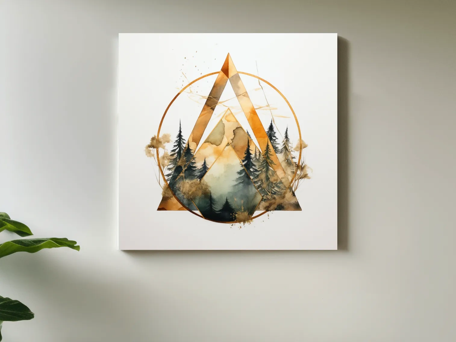 Geometric Watercolor Mountain Pine Forest - Modern Minimalist Nature Wall Art