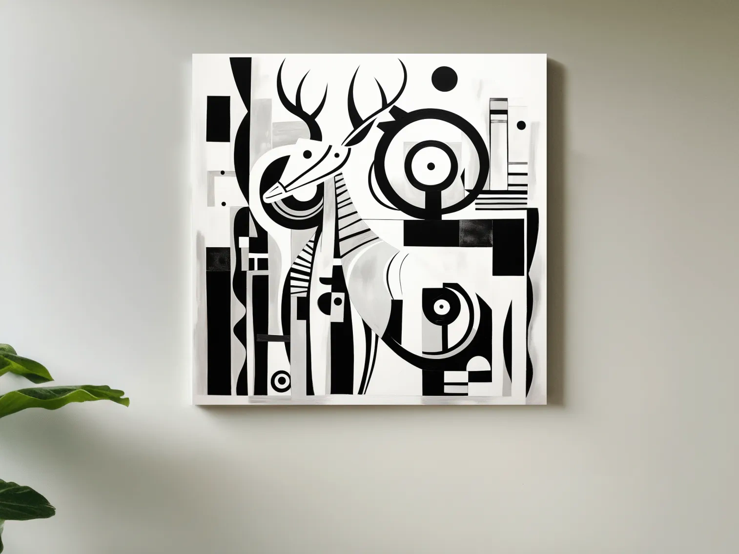 Abstract mid-century style painting of a deer with geometric shapes