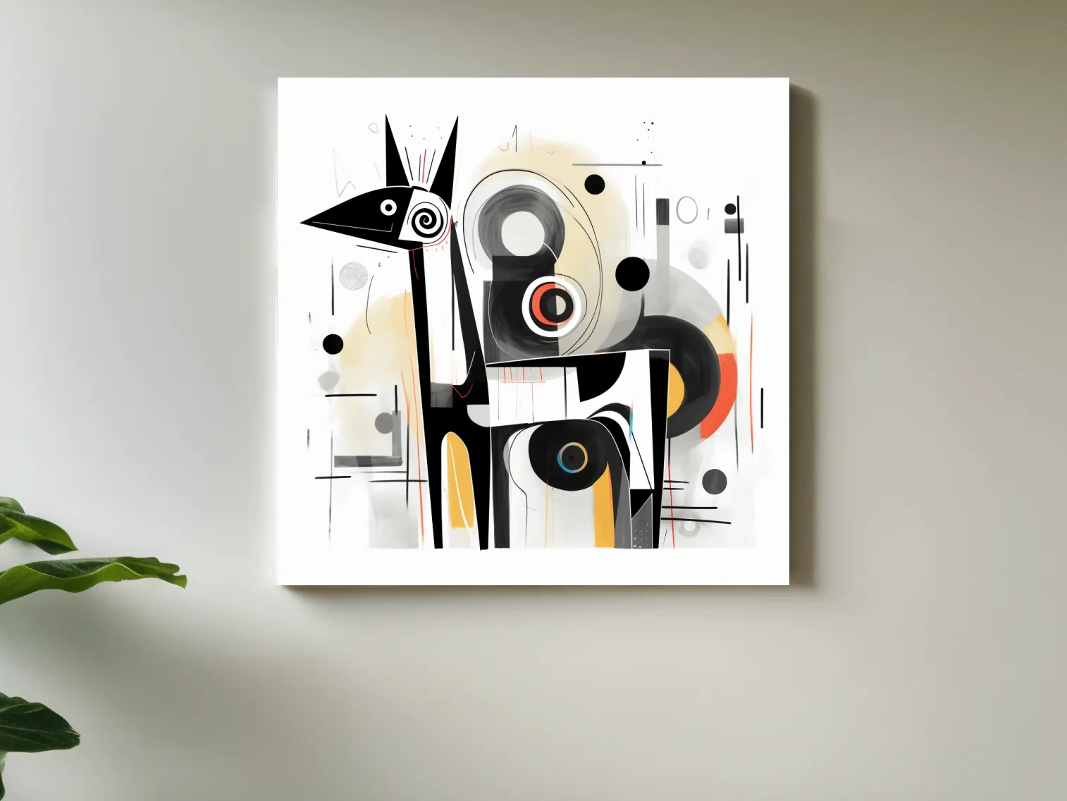 Abstract mid-century style painting of a geometric deer