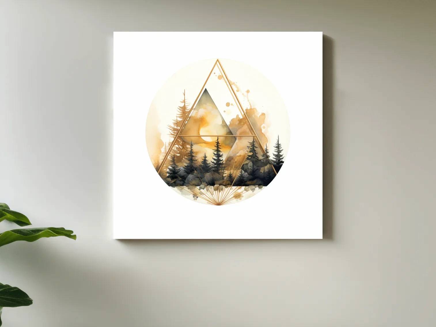 Elegent Geometric Watercolor Mountain Forest - Modern Rustic Landscape Wall Art