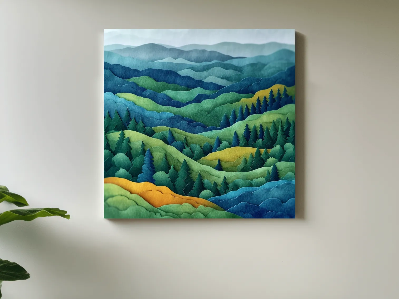 Layered Papercut Mountain Forest Landscape - 3D Effect Wall Art