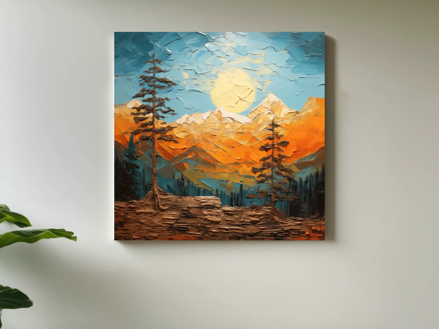 Textured Impasto Mountain Sunrise Landscape - Bold Alpine Wall Art