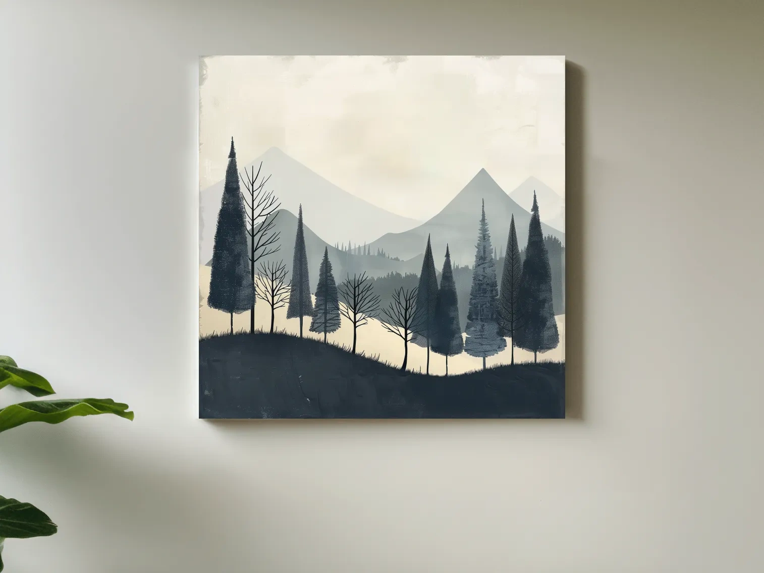 Minimalist Nordic Mountain Forest Landscape - Serene Scandinavian Nature Wall Art