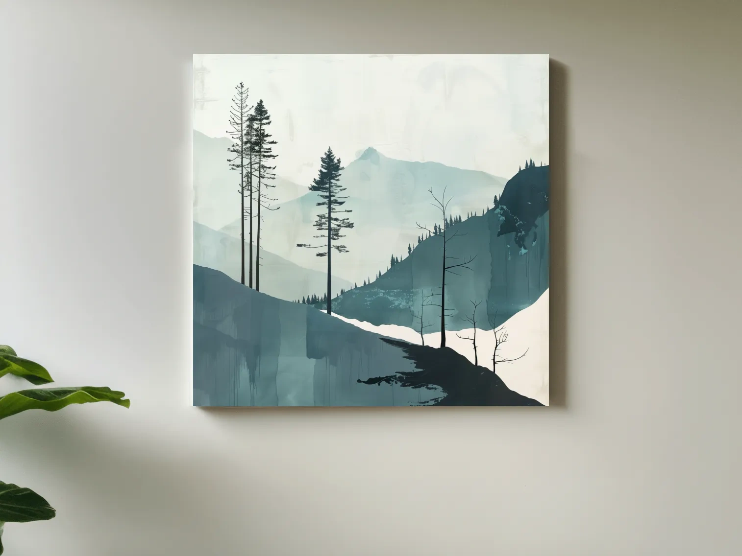 Minimalist Nordic Forest Artwork - Scandinavian Alpine Mountain Wall Art