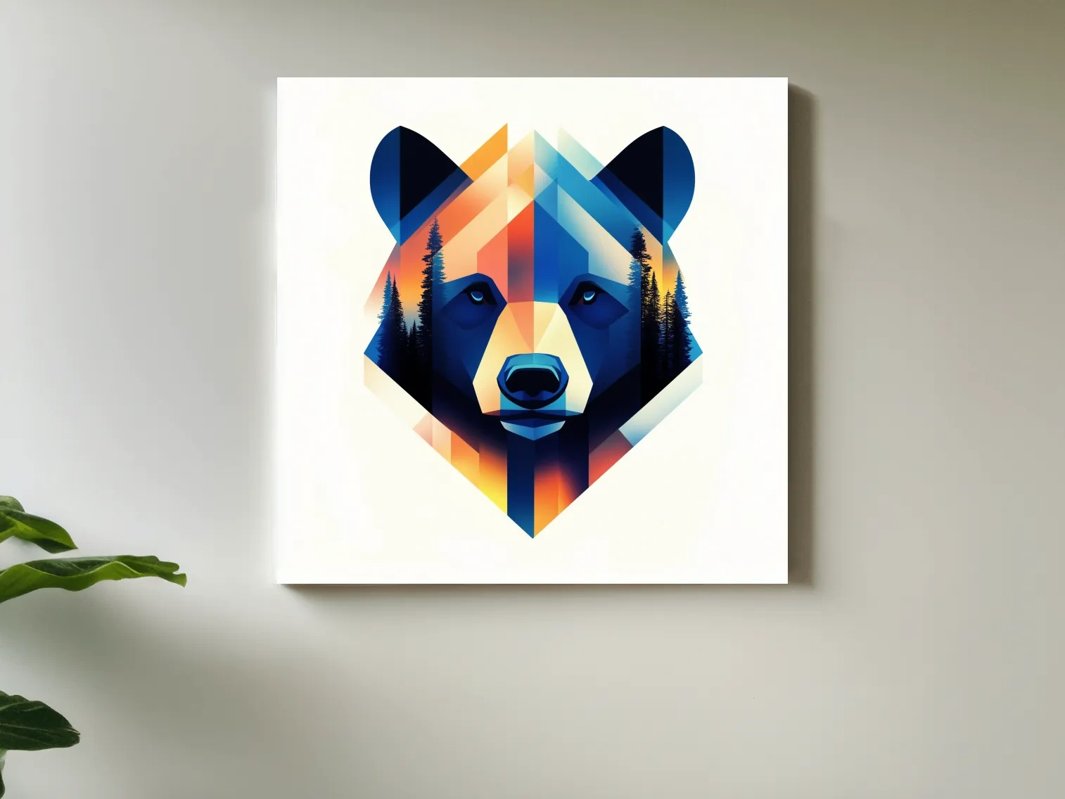 Colorful Geometric Grizzly Bear Forest Portrait - Modern Wildlife Wall Art