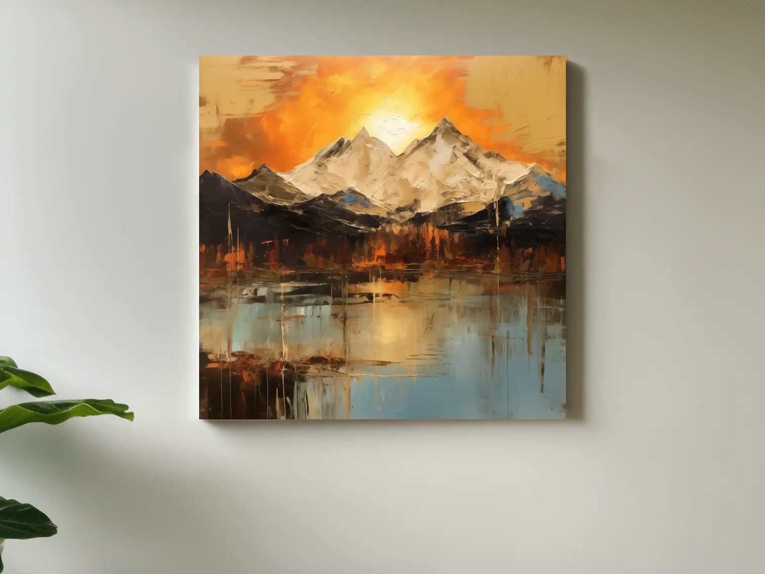 Abstract Mountain Lake Sunset - Textured Effect Alpine Wall Art