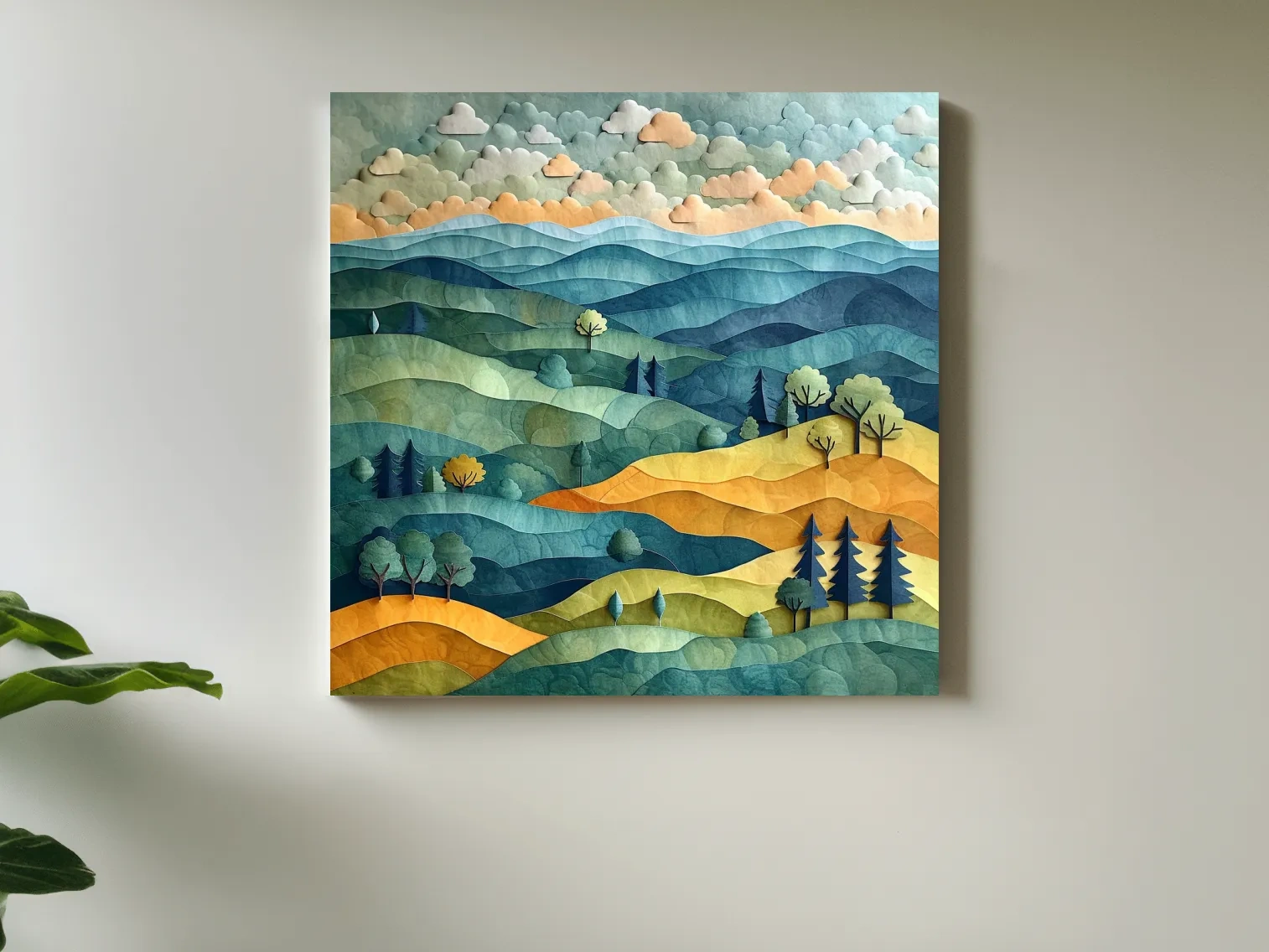 Layered Paper Cut Mountain Landscape - Mixed Media Forest Wall Art