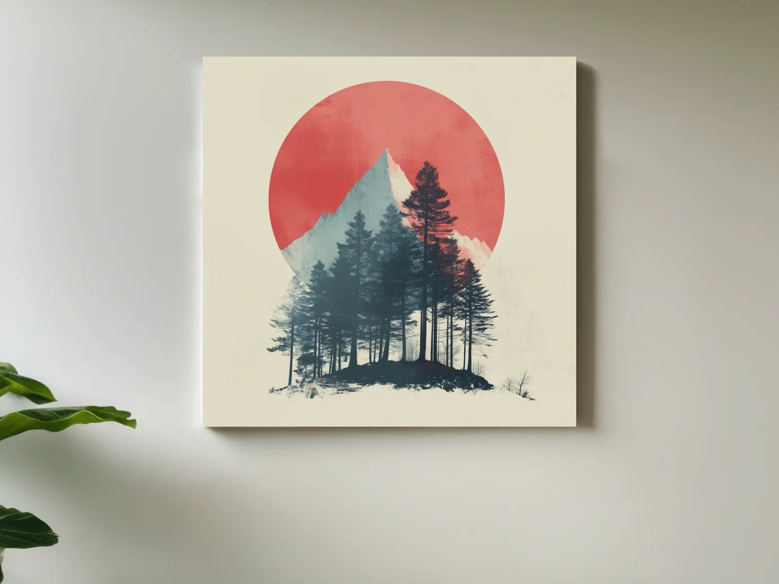 Minimalist Mountain Peak Pine Forest - Scandinavian Sunset Landscape Wall Art