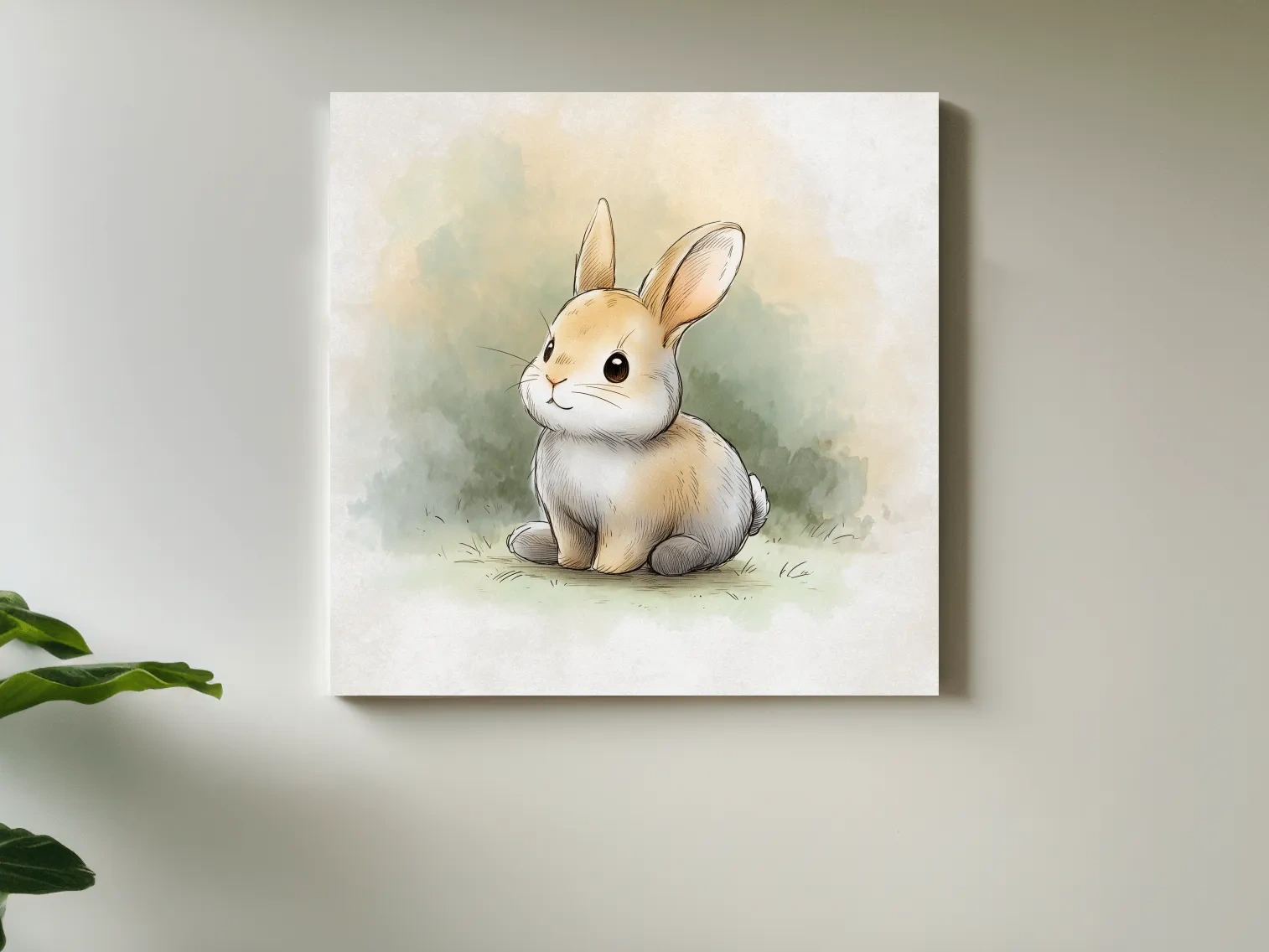 Cute Baby Bunny Watercolor Illustration - Whimsical Nursery Animal Wall Art