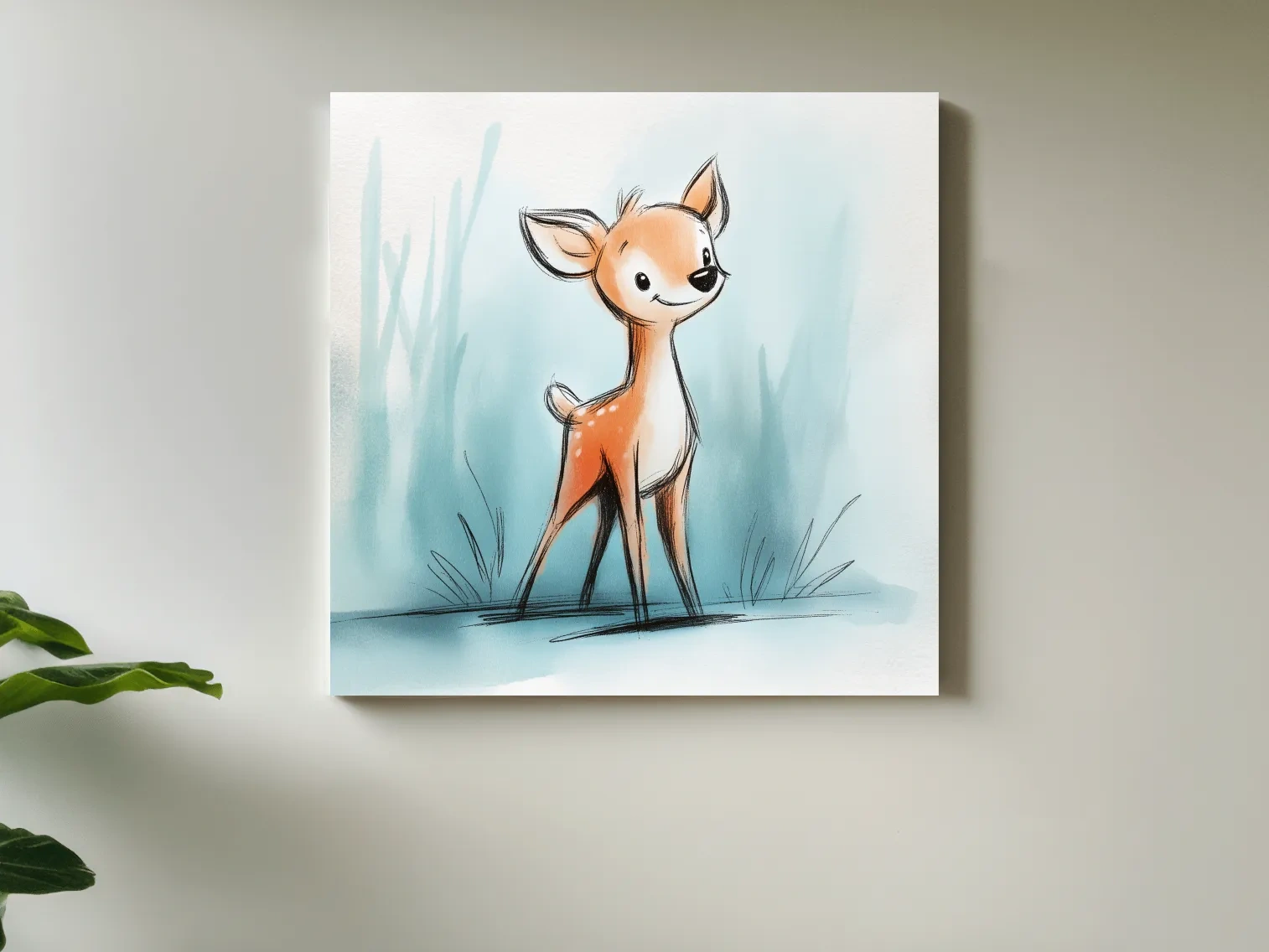 Cute Baby Deer Watercolor Illustration - Whimsical Woodland Nursery Wall Art