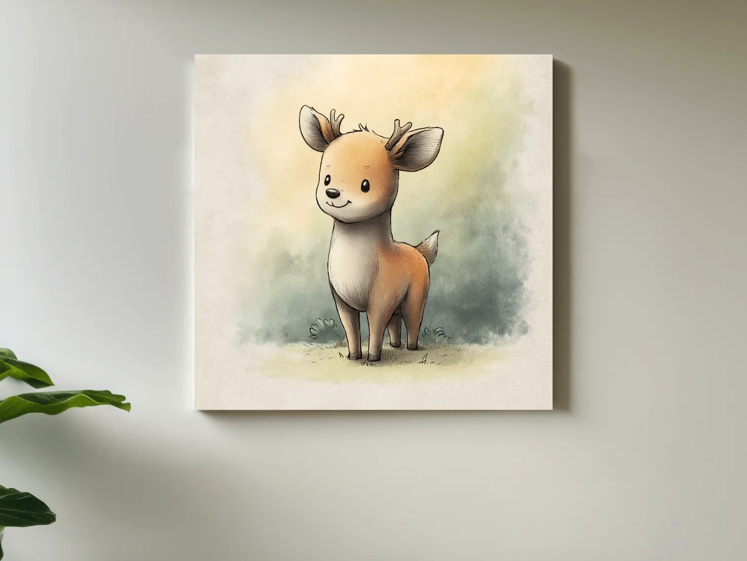 Cute Baby Deer Watercolor Illustration - Whimsical Woodland Nursery Wall Art