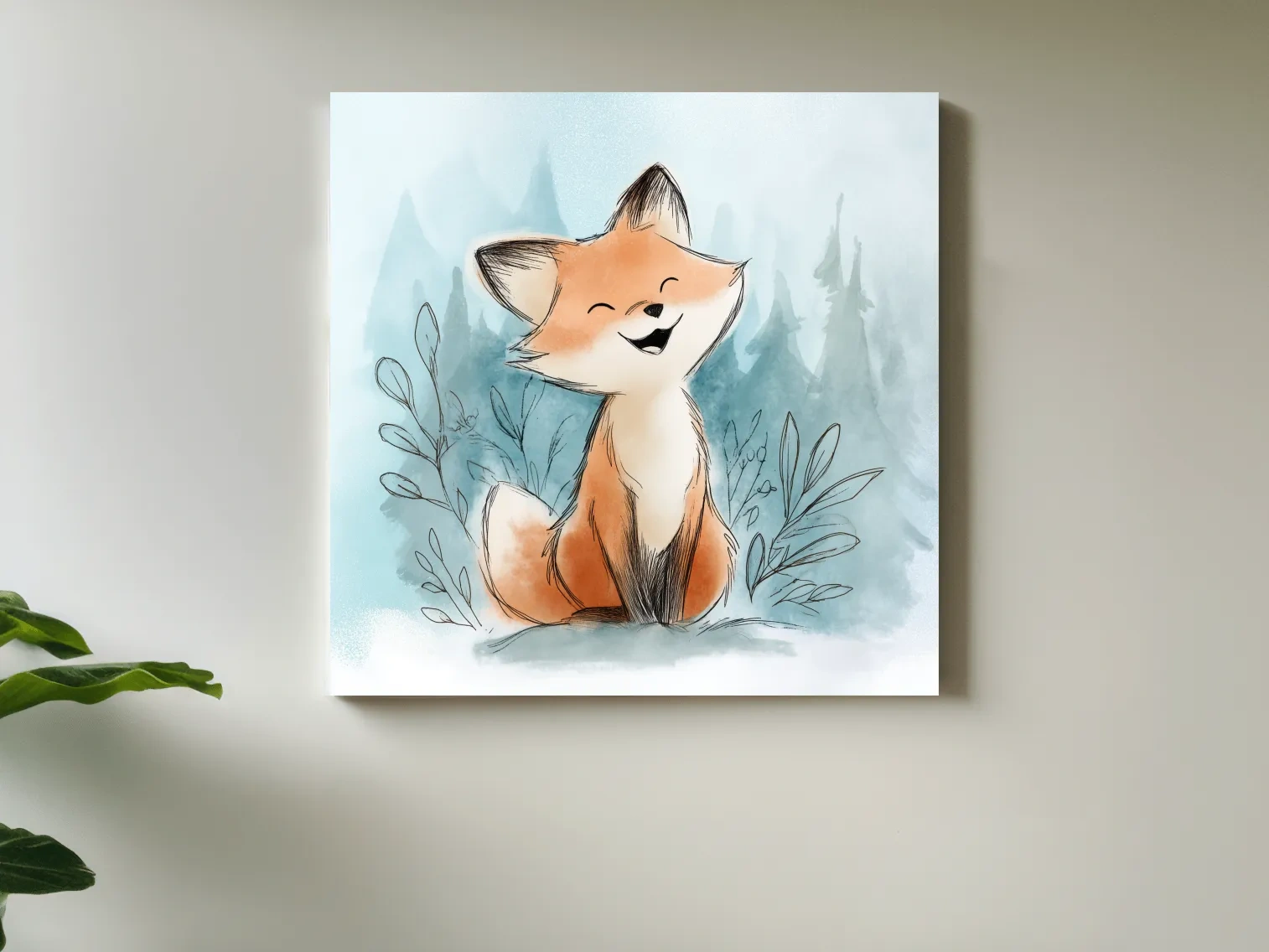 Whimsical Watercolor Fox Cub Illustration - Cute Woodland Nursery Wall Art