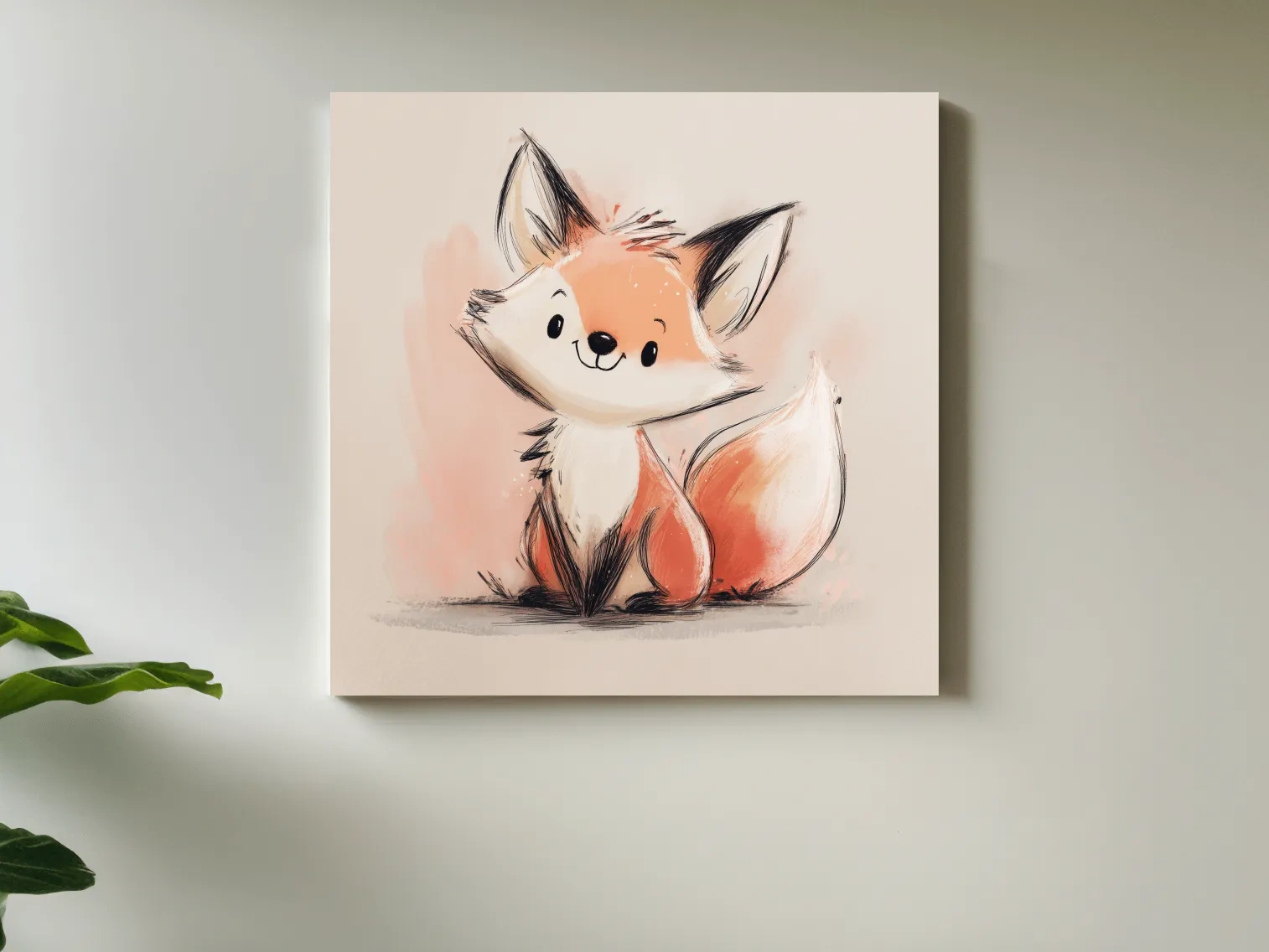 Cute Watercolor Baby Fox Illustration - Whimsical Woodland Nursery Wall Art