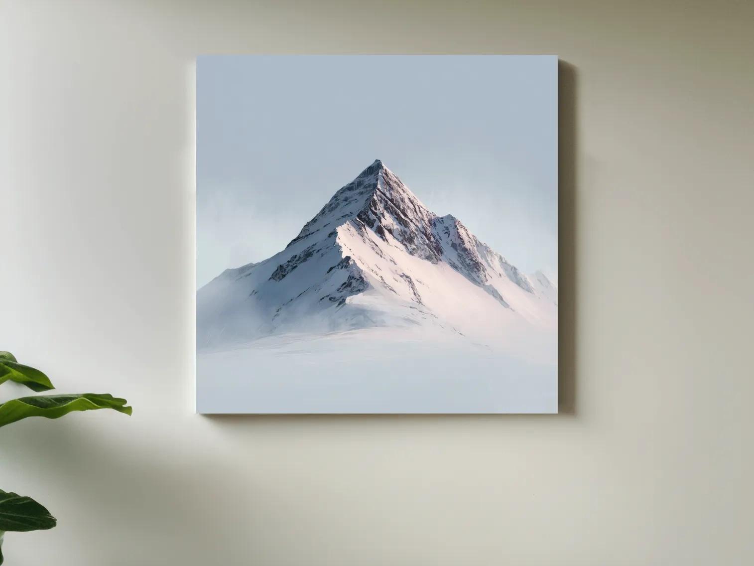 Minimalist Snowy Alpine Peak Painting - Serene Winter Mountain Wall Art