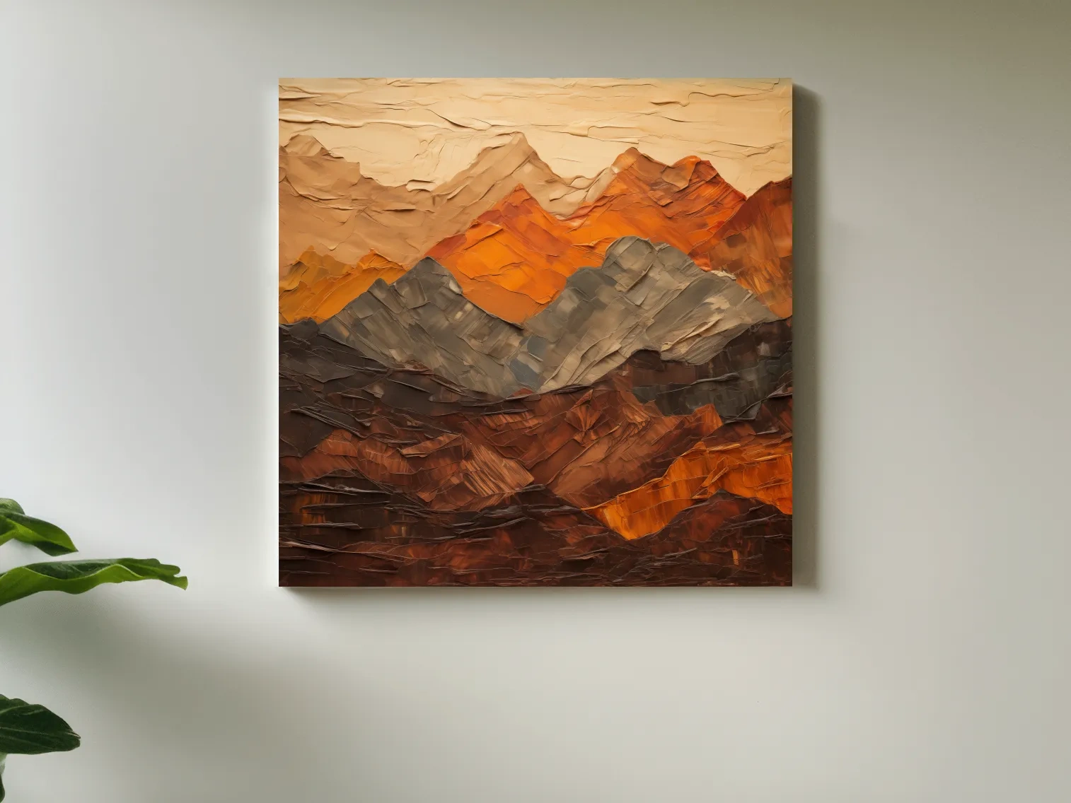 Textured Impasto Style Mountain Range - Rustic Earthy Abstract Wall Art