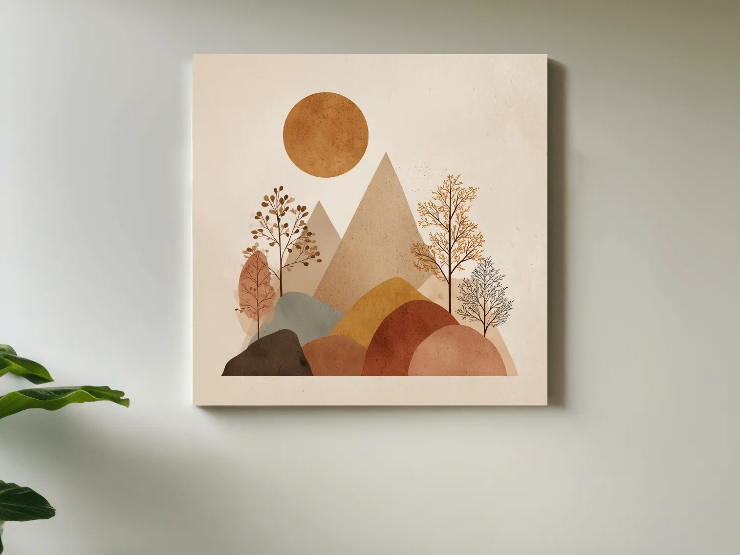 Minimalist Scandi Mountain Sunset Landscape - Boho Neutral Earth Tone Wall Art
