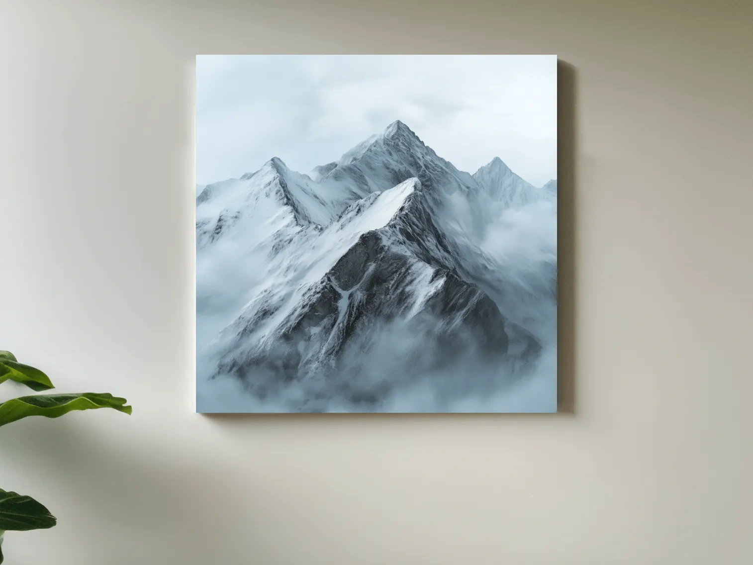 Misty Snowcapped Alpine Peak Landscape - Monochrome Photographic Mountain Wall Art