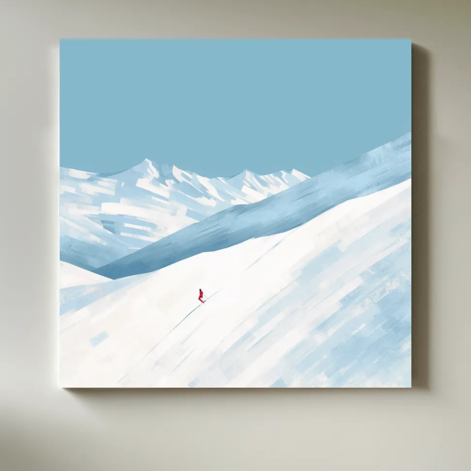 Minimalist Snowy Mountain Skier Painting - Alpine Winter Wall Art