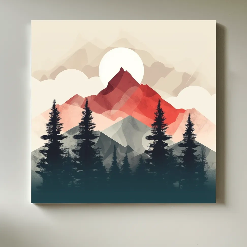 Minimal Alpine Mountain Sunrise - Pine Forest Wall Art