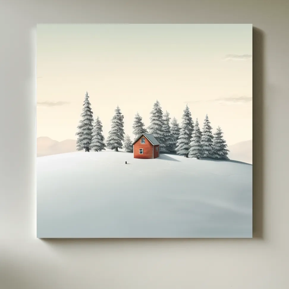 Minimal art, cabin in the snow