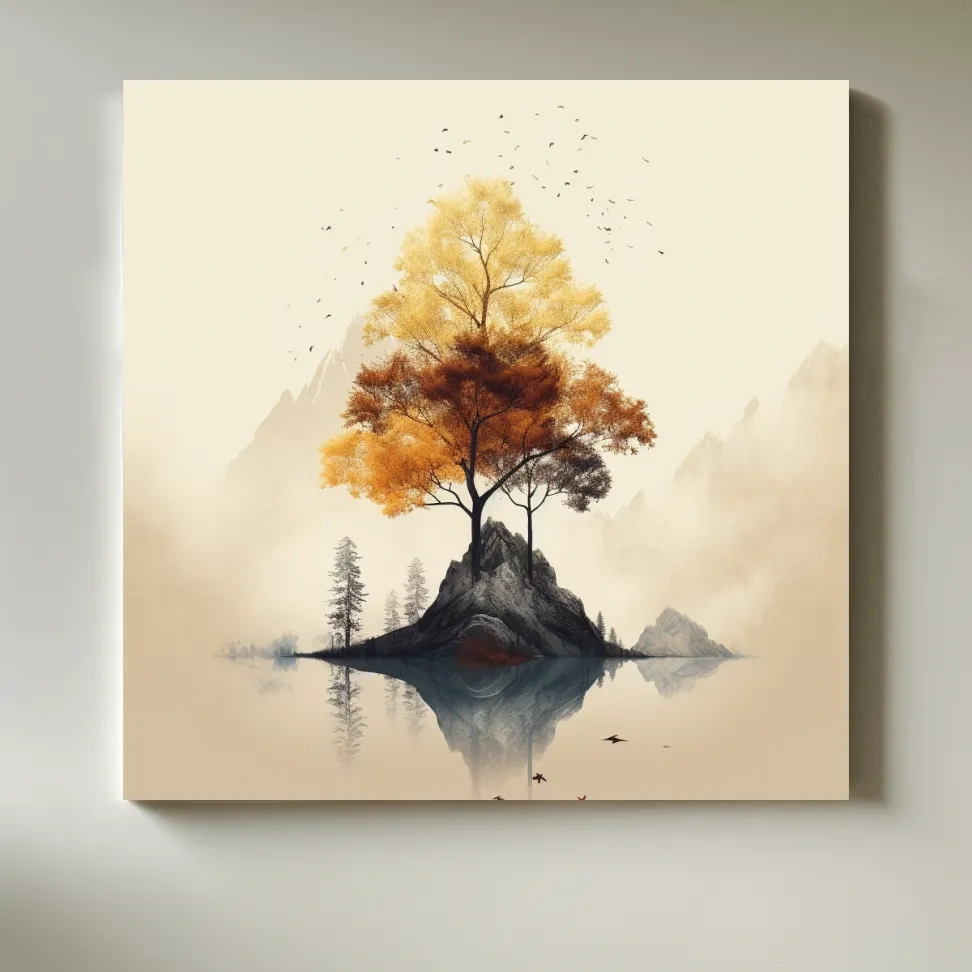 Minimal art, tree growing from rock