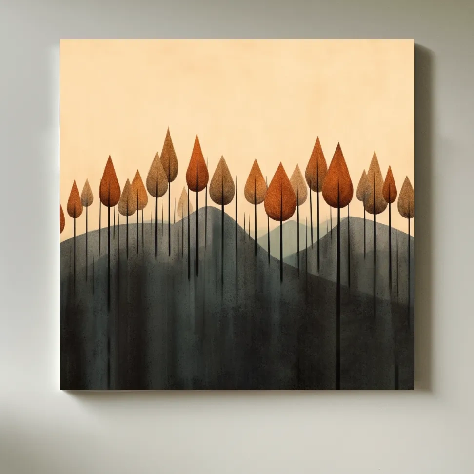 Minimal abstract art, a line of autumn trees