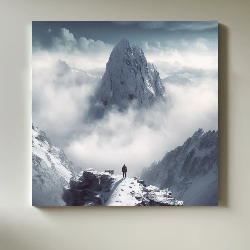Epic Snowy Mountain Peak Above Clouds - Cinematic Alpine Landscape Wall Art