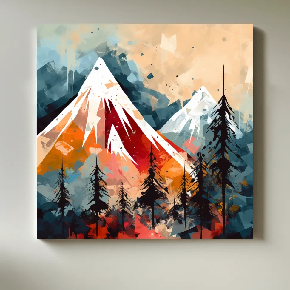 Rustic abstract painting of a mountain