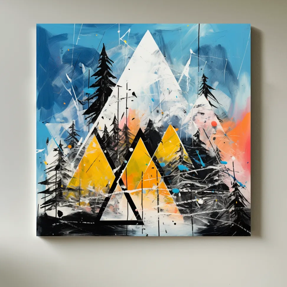 Abstract colorful mountains and trees painting